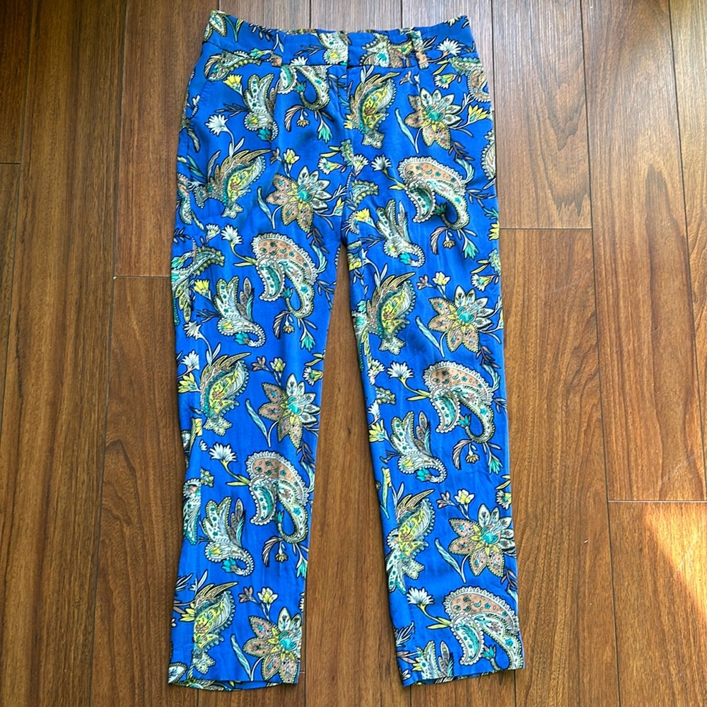 LOFT Blue Paisley Floral Slim Crop Pants